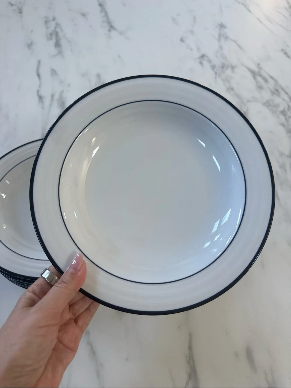 Crate & Barrel Roulette Blue Band Low Bowl Set of 8